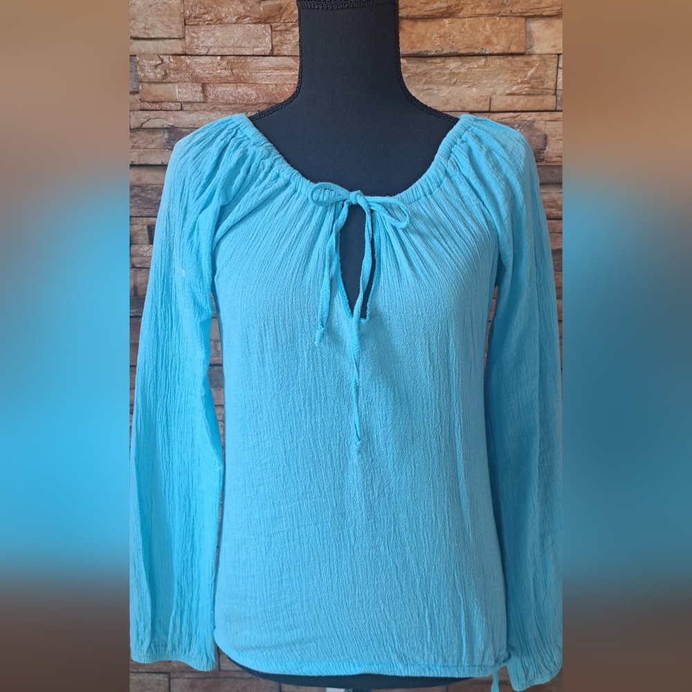 JUST BE GAUZE Women's Blue Peasant Top